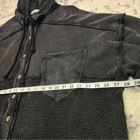 Free People We the Free Open Knit Hooded Buttoned Sweatshirt Jacket - Large - Picture 7 of 15